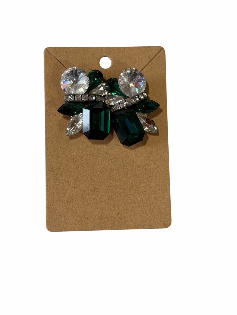 Emerald and Clear Crystal Cluster Statement Earrings